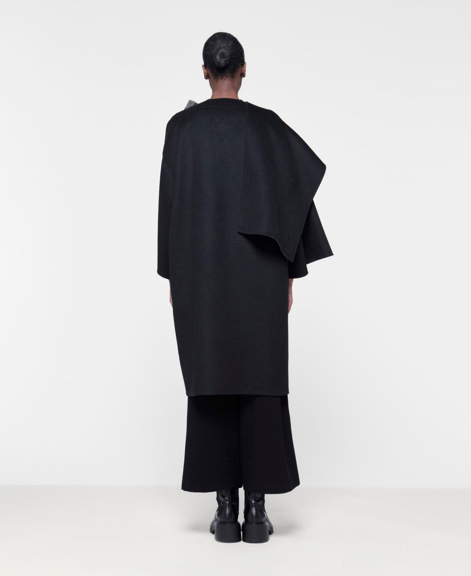 Women's Reversible Cacoon Coat with Scarf Detail