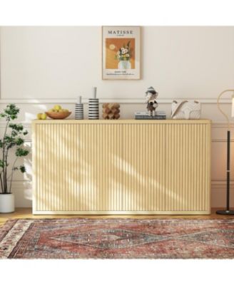 66.3'' Fluted Oak Sideboard Cabinet with 4 Doors & Adjustable Shelves, Modern Wood Buffet Storage