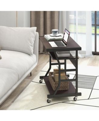 Mobile Computer Desk with Keyboard Tray, Mouse Tray, and Storage Shelf