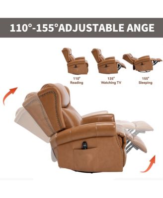 Heat Massage Manual Recliner Chair with Rocker and Swivel in Genuine Leather for Living Room