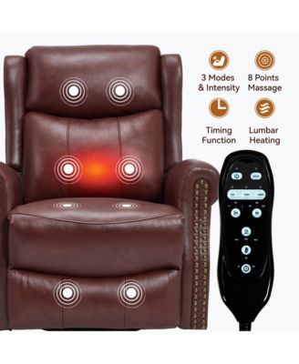 Heat Massage Manual Recliner Chair with Rocker and Swivel in Genuine Leather for Living Room