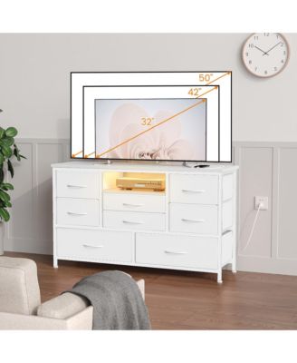 8-Drawer LED TV Stand with Power Outlet, 22 Color Lighting Media Console for 55-Inch TVs Storage Cabinet