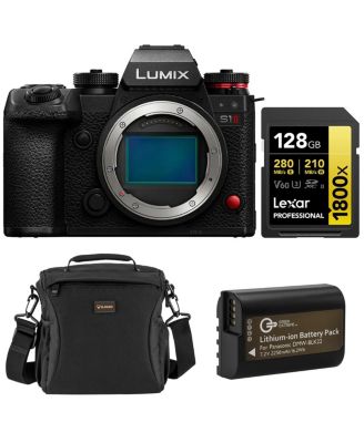 LUMIX S1II Mirrorless Camera with Alpine 160 Multi-Device Shoulder Bag, GOLD Series Professional 1800x 128GB UHS-II SDXC Memory Card