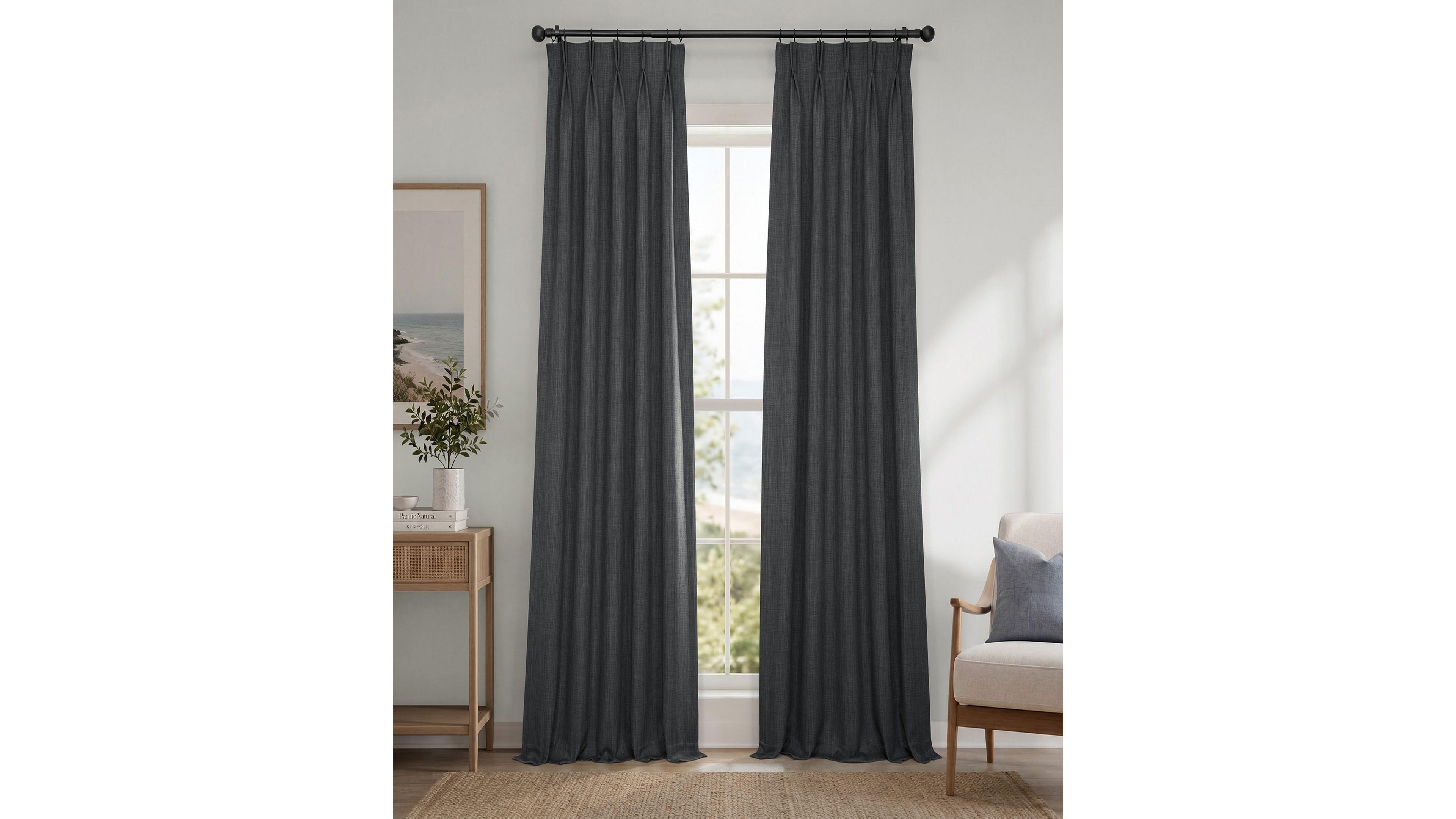 Half Price Drapes French Pleat Textured Faux Linen Room Darkening Curtain