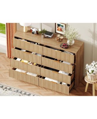 Fluted Bedroom Dresser, Wide Chest of Drawers for Closet and Bedroom Storage, 8 Drawer
