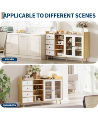 Sideboard Buffet Cabinet, 55" Kitchen Storage Cupboard with Drawer & Doors, Freestanding Pantry Cabinet, Tall Coffee Bar Table with Adjustable