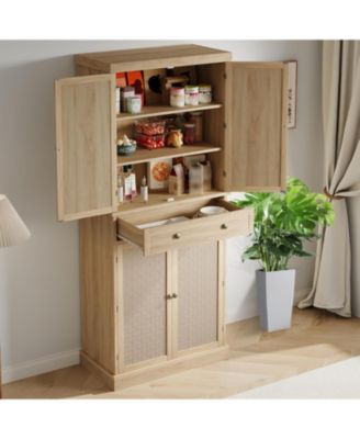 72" Wooden Tall Pantry Cabinet, Kitchen Pantry Storage Cabinets with 4 Door & 4 Adjustable Shelves and a Drawer, Farmhouse Pantry Storage