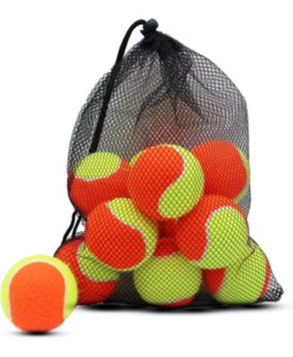 Pack of 20 Low Compression Training Tennis Balls for Kids and Beginners with Durable Felt and Mesh Carrying Bag