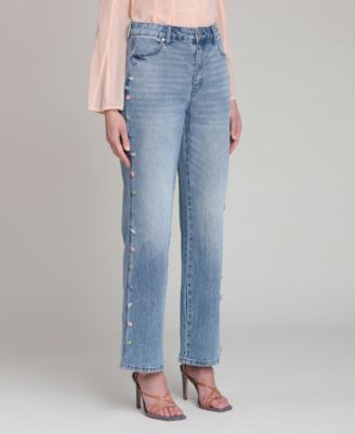 Women's Mid-Rise Stone Embellished Jeans