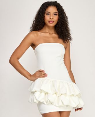 Juniors' Strapless Bubble Ruffle Dress
