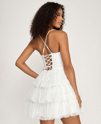 Junior's Tulle Pleated Tiered Dress