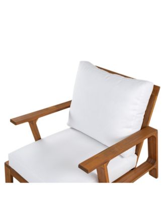 Patio Accent Chair 27.6" Wood Chair Outdoor Lounge Chair for Patios, Gardens, Beige Cushion