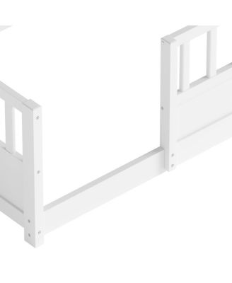 Wooden Fence Guardrail and Storage Floor Bed, Twin Size