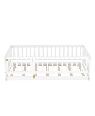 Twin Size Montessori Floor Bed with Fence and Door