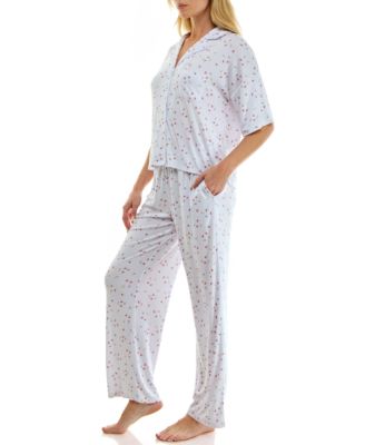 Women's Button-Up Top and Pull-On Pajama Pants, 2-Piece Set