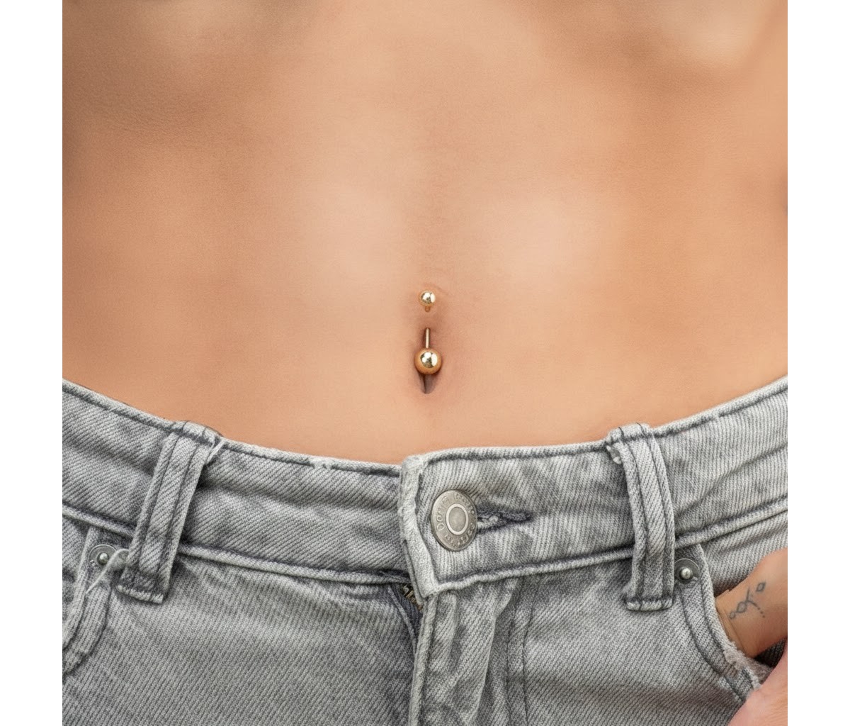 Curata Jewelry Solid 14k, 14G Curved Double Ball Button Navel Ring Body Piercing Ring