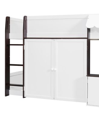 Full Loft House Bed with Playhouse & Storage, Modern Wood Cabin Bed for Kids/Teens