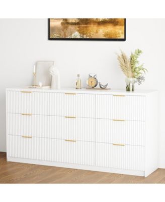 9 Drawer Dresser for Bedroom, 55" Wide Fluted Dresser with Smooth Slides, Modern Chest of Drawers with Golden Handles for Bedroom, Closet