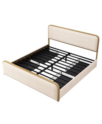 Streamdale Gold Modern Metal Bed Frame w/ Curved Upholstered Headboard, King