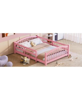Streamdale Montessori Floor Bed with Slats & Guardrails, Solid Wood