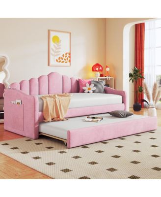 Twin Velvet Daybed with Trundle & USB Charging