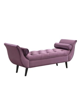 Upholstered Velvet Tufted Ottoman Bench with Rolled Arms and 2 Pillows