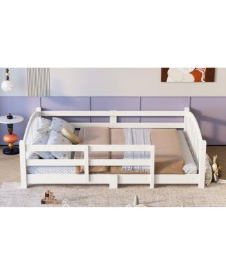 Montessori Floor Bed with Slats & Guardrails, Solid Wood, Easy Assemble