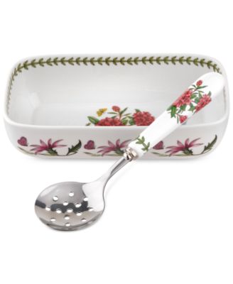 Portmeirion - 2-Pc. Botanic Garden Cranberry Dish & Slotted Spoon