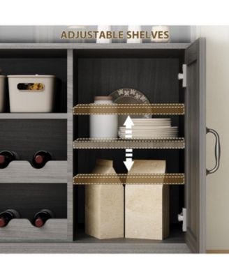 47" Farmhouse Coffee Bar Cabinet with Charging Station & Wine Racks Rustic Wood Kitchen Buffet Cabinet Wine Bar Table for Dining & Living Room