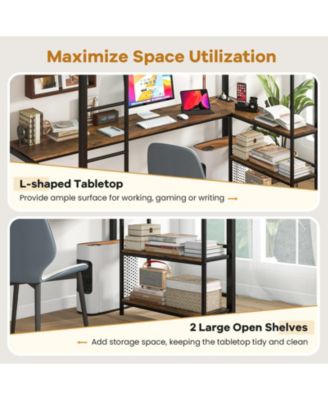 Twin Size Loft Bed Raised Platform Bed with Desk and 2 Storage Shelves