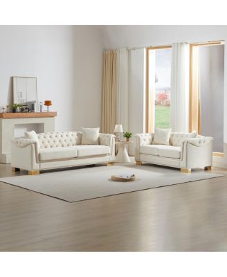 3+2 Seater Chesterfield Rolled Arm Velvet Combination Sofa