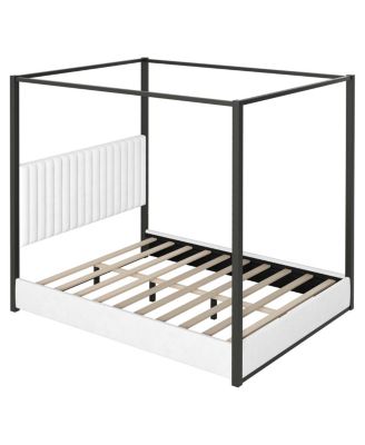 Queen Size Upholstery Canopy Platform Bed with Headboard and Metal Frame