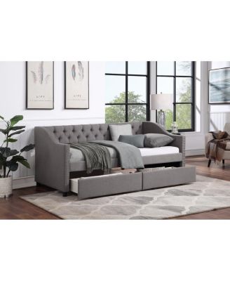 Upholstered Twin Daybed with 2 Drawers, Wood Slat Support
