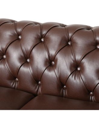 Retro Style Comfy 3-Seat Sofa with Wooden Legs