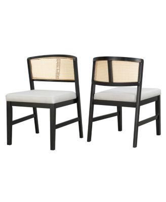 Set of 2 Rattan Dining Chairs, Fabric Upholstered Kitchen Side Chair