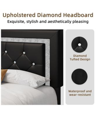 Bed Frame with Headboard, LED Lights, Upholstered Platform Bed