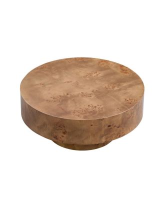 Burl Wood Veneer Coffee Table with Sturdy Pedestal