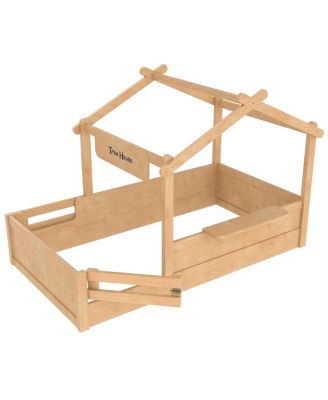 Streamdale Twin Size House Floor Bed with Guardrails, Roof, Tray & Signboard