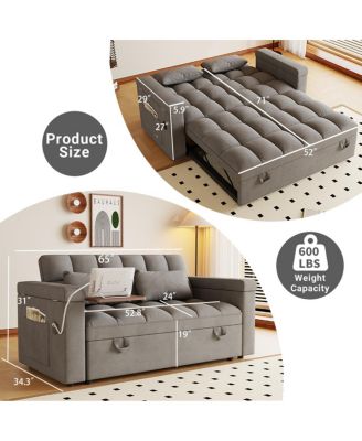  65-inch 3-in-1 foldable sofa bed with table, storage armrests