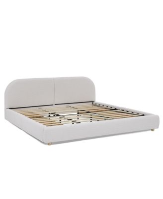 King Size Upholstered Bed Frame - Minimalist Style, Curved Headboard, Drawer Storage