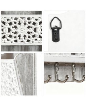 Wooden Mail Rack with 2 Slots & 3 Hooks for Keys and Accessories