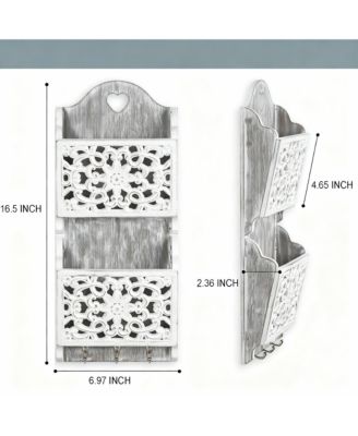 Wooden Mail Rack with 2 Slots & 3 Hooks for Keys and Accessories