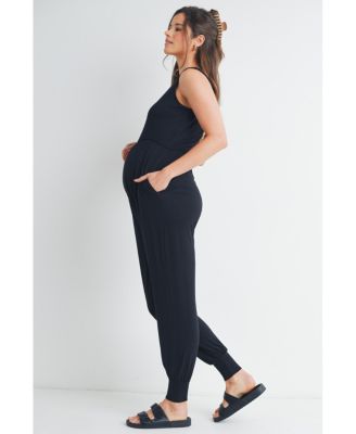 Maternity Sleeveless Scoop Neck Jumpsuit with Pockets