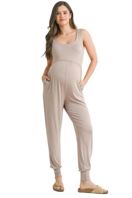 Maternity Sleeveless Scoop Neck Jumpsuit with Pockets