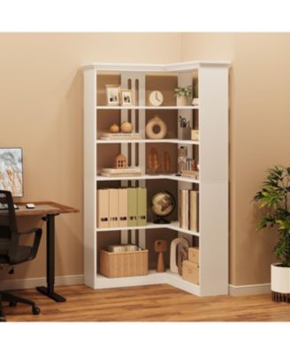 72" L-Shaped Corner Bookshelf - 5-Tier Wood Bookcase with Anti-Tip Design, Rustic Freestanding Storage Shelf for Living Room or Office