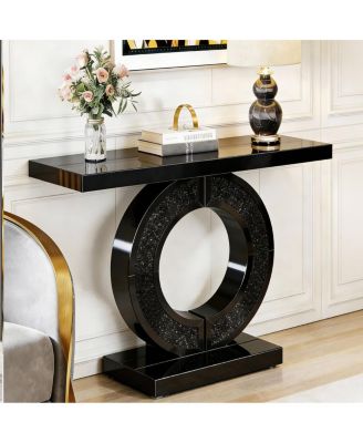 Mirrored O-Shaped Console Table with Crystal Accents