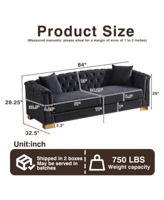 Classic Modern 84-inch Chesterfield Velvet Sofa with Rolled Arms