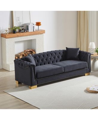Classic Modern 84-inch Chesterfield Velvet Sofa with Rolled Arms