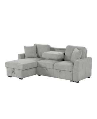 90" L-Shaped Sleeper Sofa w/ Storage Chaise & Cup Holders