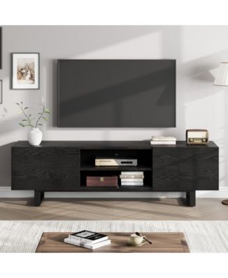 Industrial TV Stand for 80 Inch TV - Modern Entertainment Center with 2 Drawers & Open Storage